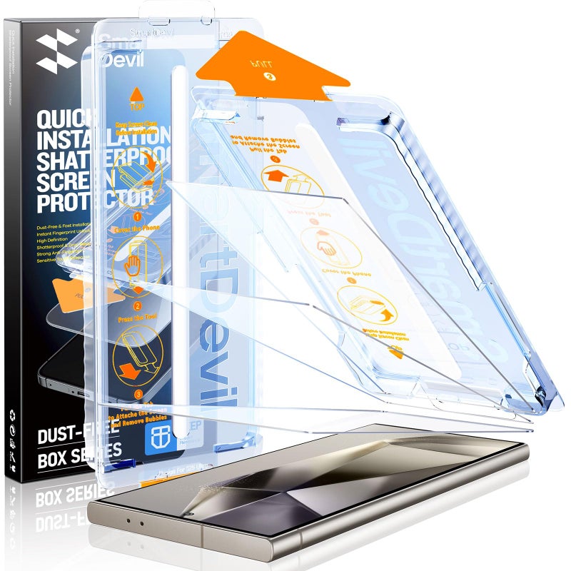 SMARTDEVIL [3 Pack for Samsung Galaxy S24 Ultra Screen Protector, Finger Print Reader Compatible, Fast & Easy Installation, Clear 9H Tempered Glass Film, Alignment Frame [Dust-Free & Bubble-Free] - Image 1