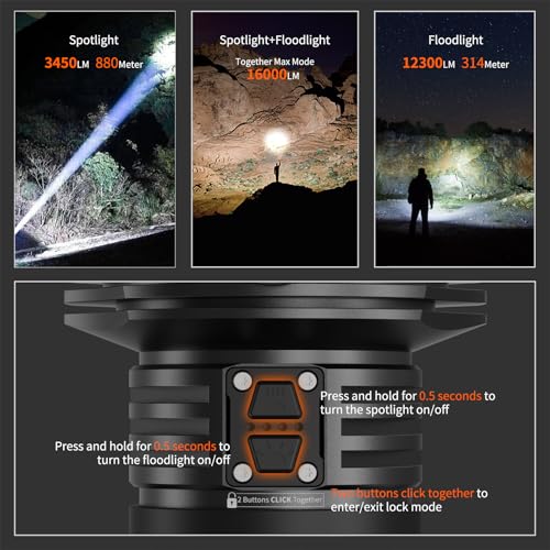 NICRON B400 Rechargeable Flashlights 16000 High Lumens, 3280ft Long Range, Super Bright LED Flashlight Type C Charged, 6 Modes Long Lasting 210 Hours, IPX8 Waterproof for Emergencies, Camping - Image 2
