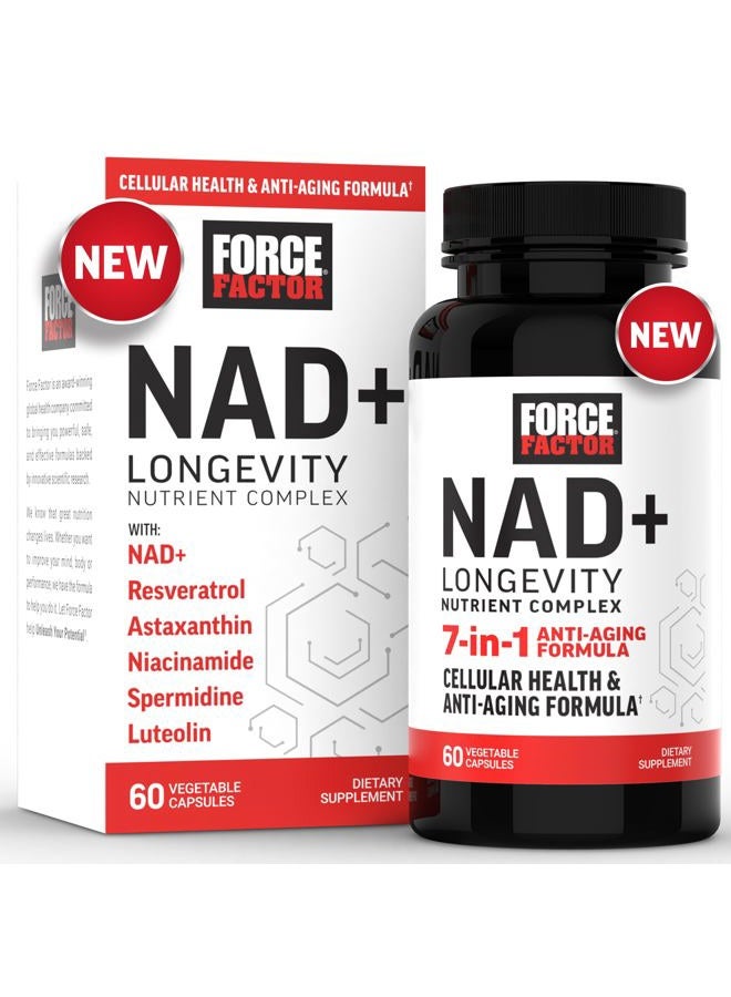 Force Factor فورس فاكتور NAD+ (بديل NMN أو ريبوسيد النيكوتيناميد) مع مركب ريسفيراترول، أستازانتين، إيدين ولوتيولين، NAD لدعم صحة الخلايا والشيخوخة الصحية، 60 كبسولة - Image 1