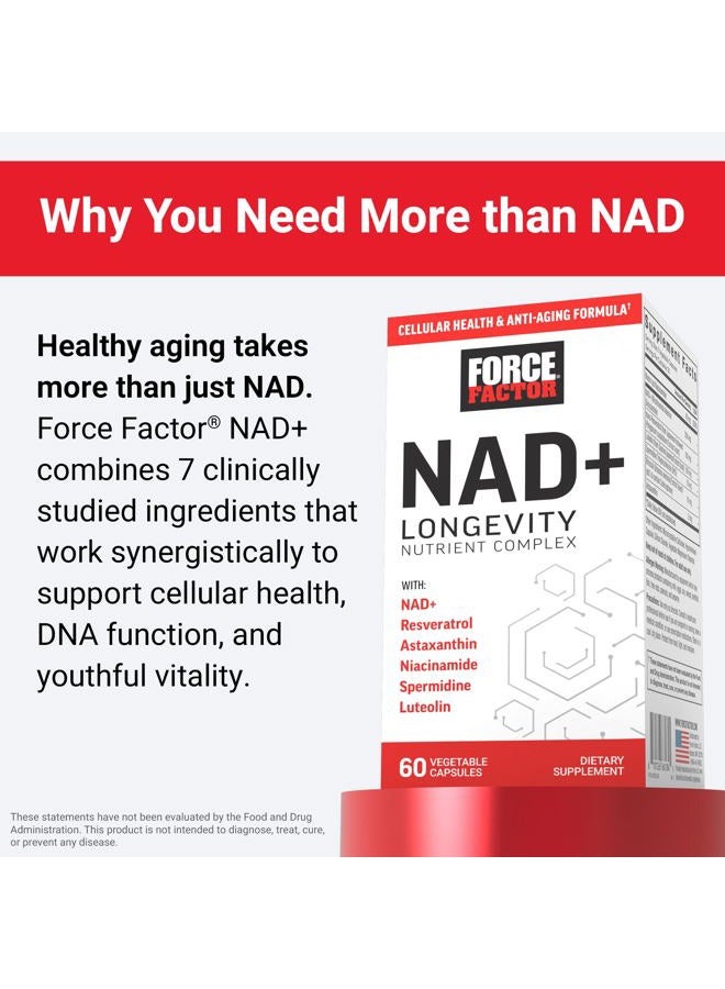 Force Factor فورس فاكتور NAD+ (بديل NMN أو ريبوسيد النيكوتيناميد) مع مركب ريسفيراترول، أستازانتين، إيدين ولوتيولين، NAD لدعم صحة الخلايا والشيخوخة الصحية، 60 كبسولة - Image 3