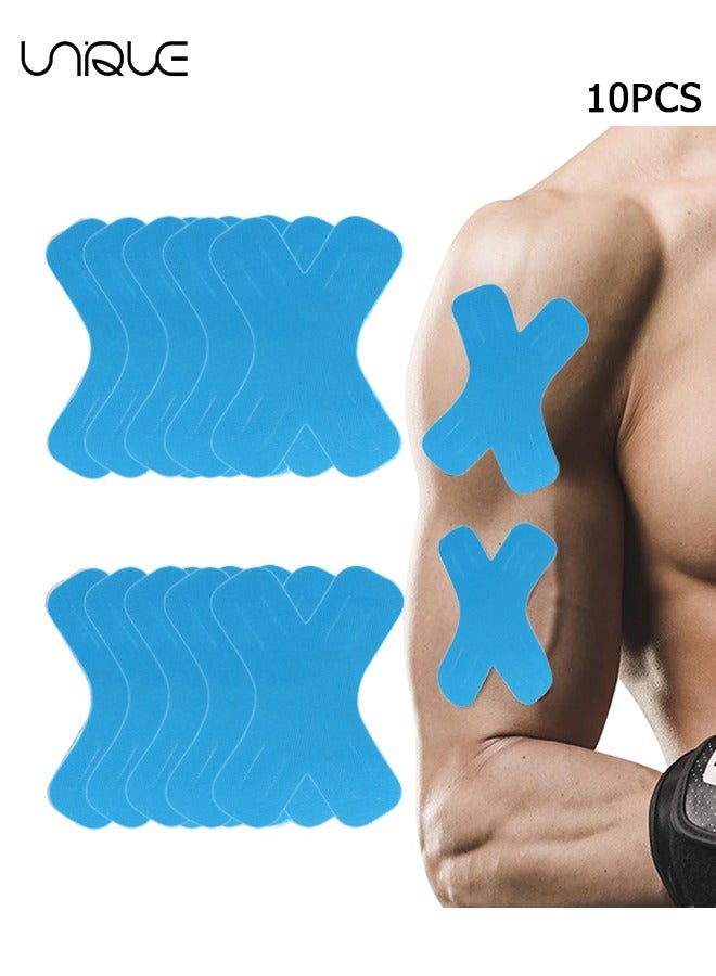 Unique 10 PCS Kinesiology Tape, Muscle Support Elastic Athletic Sports Tape Therapy Recovery Adhesive X Type for Knees, Joint, Shoulder Pain Relief (Azure) 