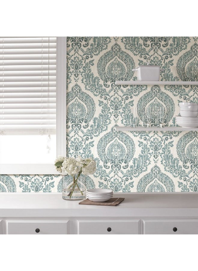 NuWallpaper Nu1702 Kensington Damask Peel & Stick Wallpaper Blue  - Image 4