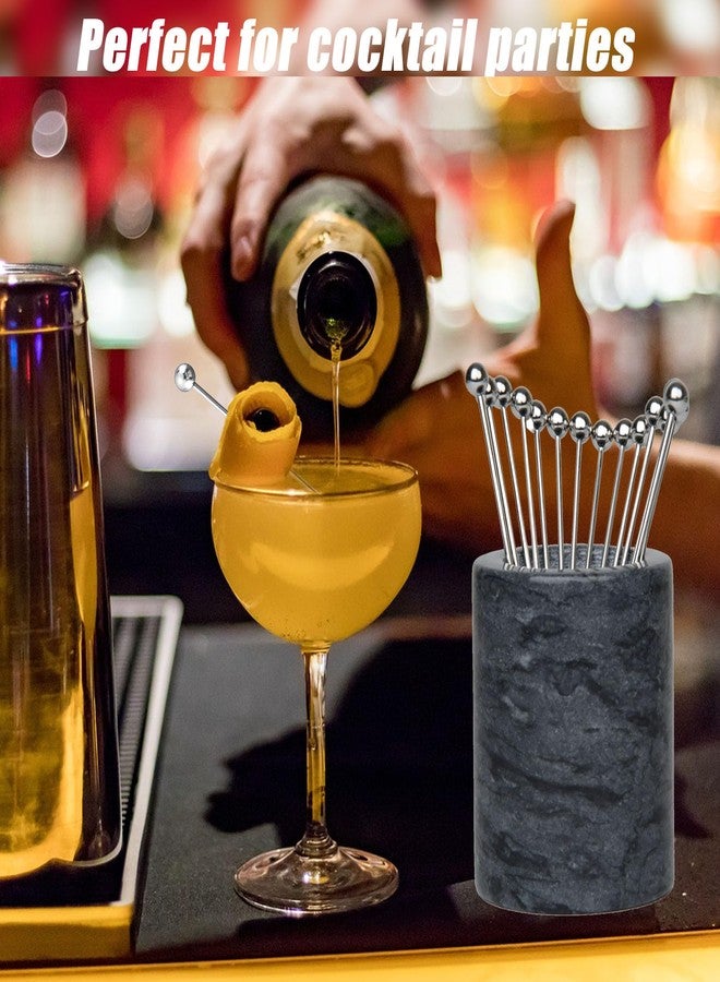 GMYIAK 4.3 Inch Stainless Steel Cocktail Stick 15pcs+1pcs Marble Tank,Cocktail Clip,Appetiser Fork,Cocktail Garnish,Suitable for Bars,Restaurants,Sandwiches,Fruits,BBQ (Black) - Image 5