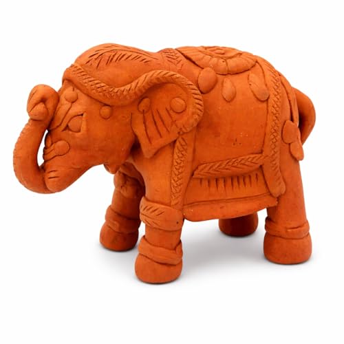 SHOPMEFAST Handcrafted Terracotta Elephant Figurine, Natural Clay Home Decor Statue, Traditional Indian Style, 7 x 5 Inches - Image 1