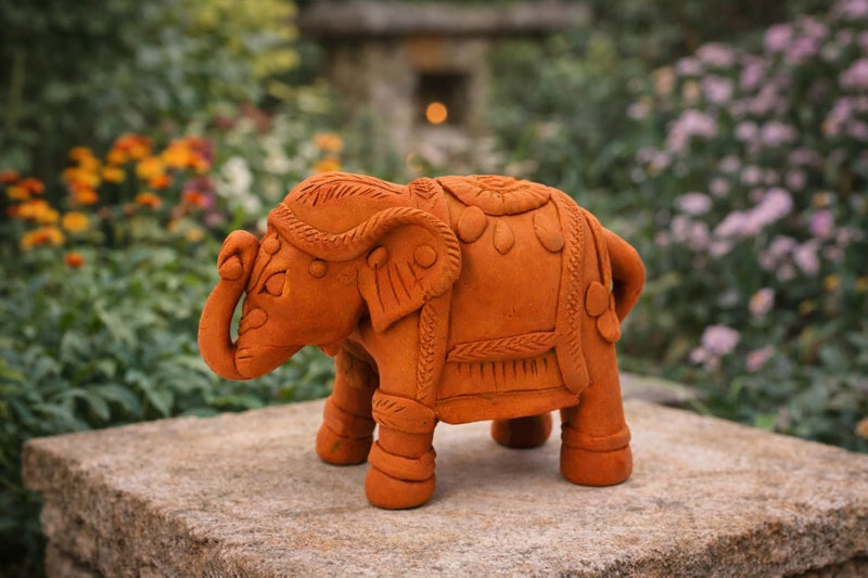 SHOPMEFAST Handcrafted Terracotta Elephant Figurine, Natural Clay Home Decor Statue, Traditional Indian Style, 7 x 5 Inches - Image 2