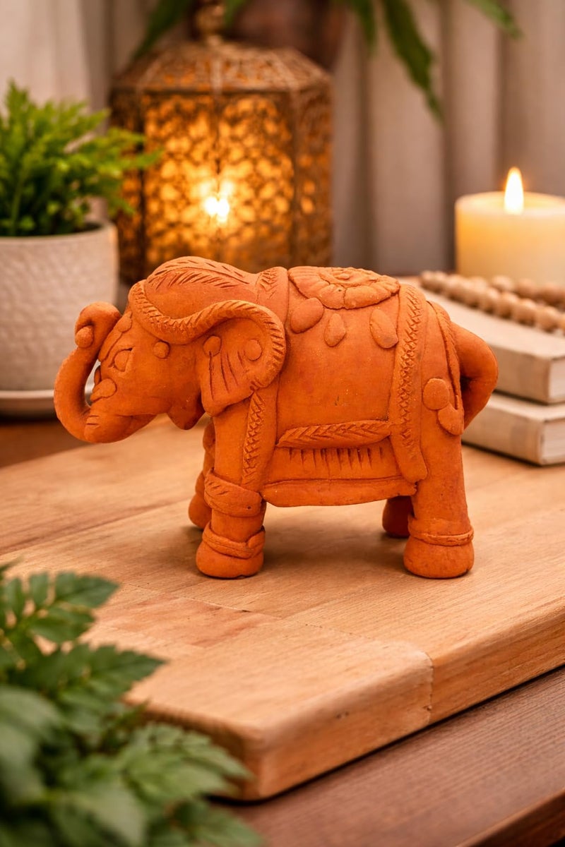 SHOPMEFAST Handcrafted Terracotta Elephant Figurine, Natural Clay Home Decor Statue, Traditional Indian Style, 7 x 5 Inches - Image 5