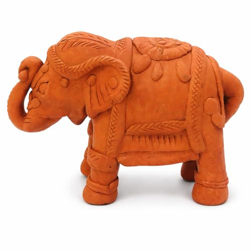 SHOPMEFAST Handcrafted Terracotta Elephant Figurine, Natural Clay Home Decor Statue, Traditional Indian Style, 7 x 5 Inches - Image 4