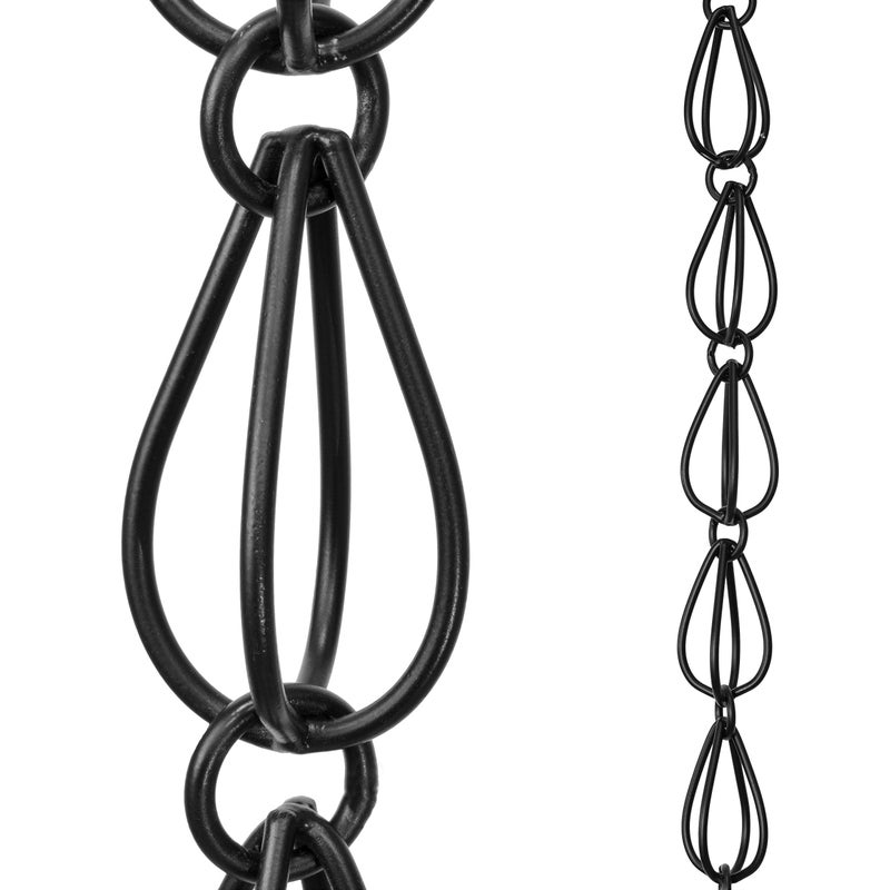 Monarch Rain Chains Aluminum Teardrop Black Rain Chains for Gutters â€“ 8.5 ft Black Decorative Rainchain Outdoor Durable Heavy Duty Gutter Chain Downspout, Modern Rainchains for Outside