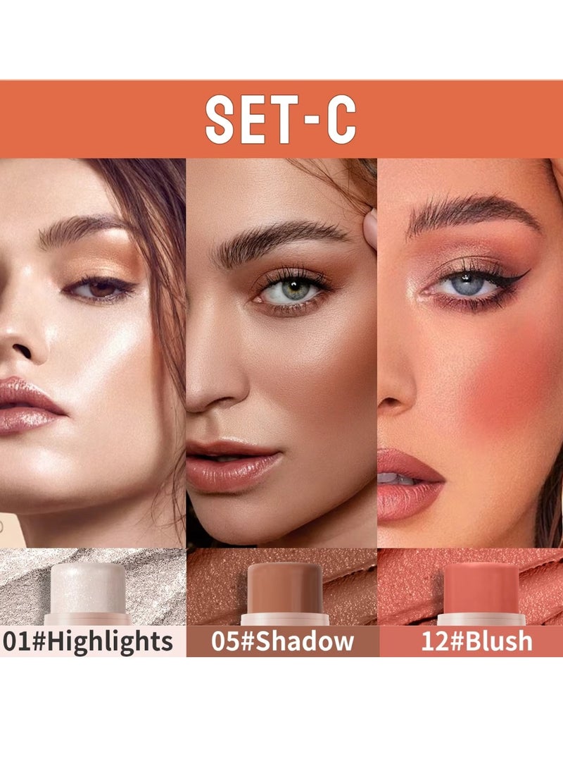 HelloKiss Concealer Stick Three Color Combination Set Highlight Contour and Blush Makeup Stick Set Cream Contour Concealer Stick Set Contour Highlighter Blusher Makeup Stick Soft Texture Skin Highlight Easy Makeup Stick SET C - Image 2