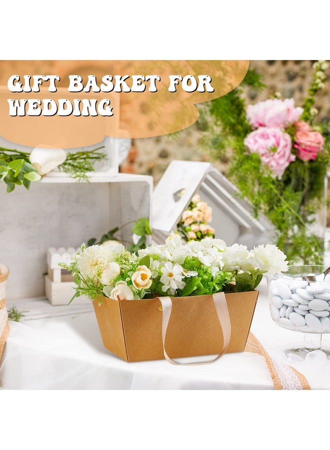 Tuanse 30 Pcs Christmas Basket for Gift Empty DIY Bulk Gift Basket Kit with Handle Kraft Cardboard Tray with 30 Bag 30 Bow Market Tray for Birthday Wedding Party Gift(Brown,9.8 x 6.5 x 4.3 in) - Image 5