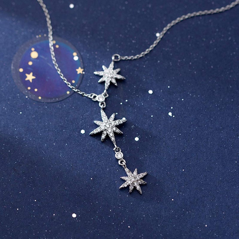 SLUYNZ CZ Star Y Necklace for Women Teens 925 Sterling Silver Star Choker Necklace Chain Pendant Necklace (A-Silver) - Image 3
