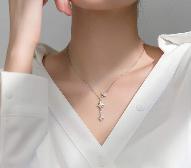 SLUYNZ CZ Star Y Necklace for Women Teens 925 Sterling Silver Star Choker Necklace Chain Pendant Necklace (A-Silver) - Image 2