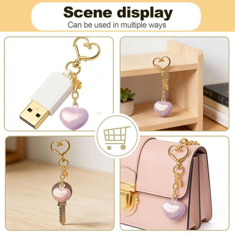 Dreamy Pink Japanese Heart Bell Keychain for Women Bag Car Key Charm - Image 2