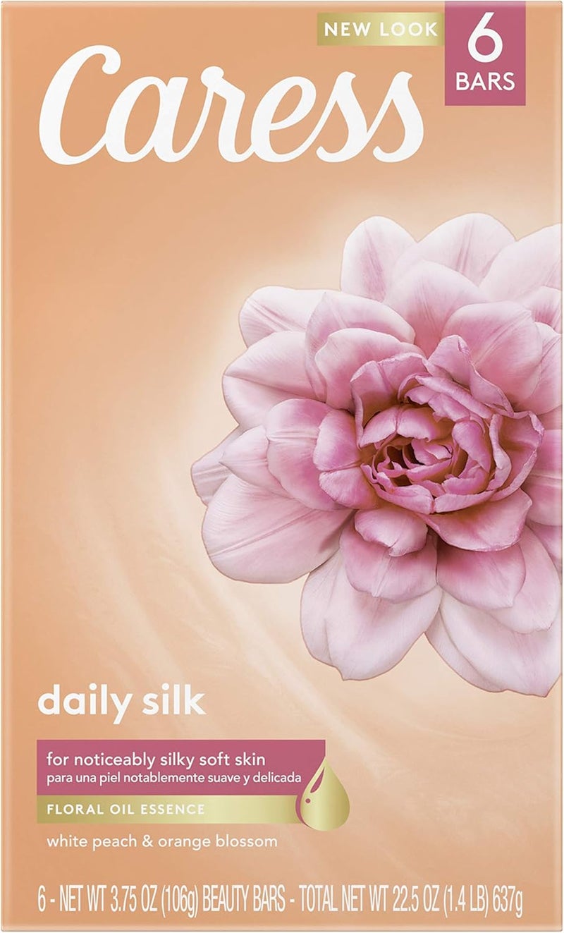 Caress Daily Silk Beauty Bar with White Peach and Orange Blossom - 6 Bars (3.75 oz each) - Image 1