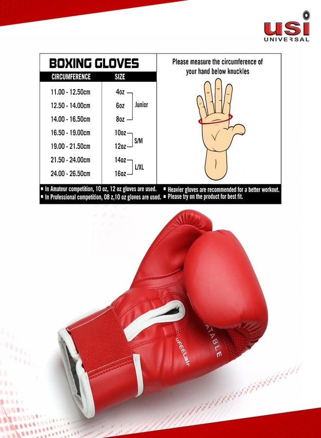 USI UNIVERSAL قفازات ملاكمة من شركة USI، قفازات ملاكمة من شركة Reliance 612 مناسبة للملاكمة، والكيك بوكسينغ، والمواي تاي، وفنون القتال المختلطة، مصنوعة من مادة البولي يوريثين المتينة، مزودة بإغلاق معصم مرن بخطاف وحلقة، وحشوة إسفنجية (مقاس 8 أونصة، لون أحمر) - Image 5