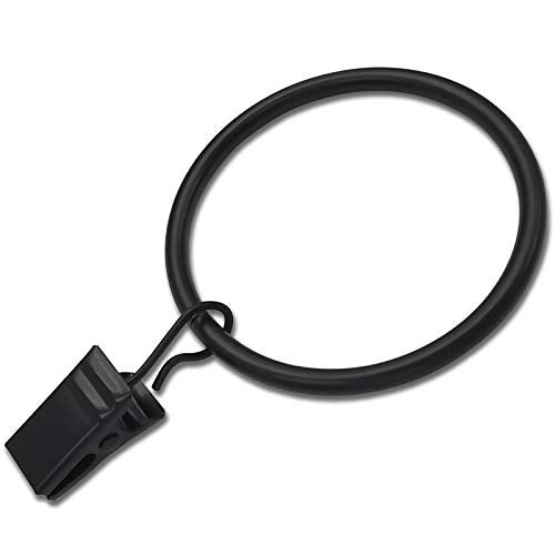 WeeksEight 20 Pack Black Curtain Rings with Clips Curtain Hooks Hangers Clip Rings for Hanging Drapes Bows Hat Drapery Rings 177 in I D Fits up to 15 in Diameter Curtain Rod