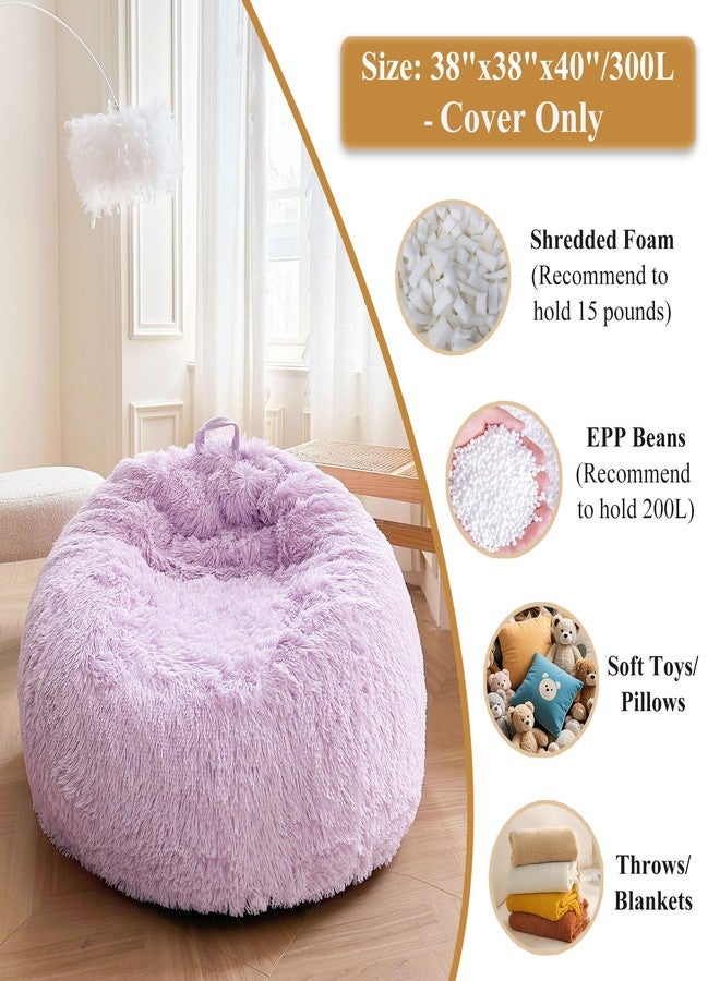 XeGe Faux Fur Comfy Bean Bag Cover for Living Room(No Filler), Fluffy Stuffed Animal Storage Bean Bag Chair Cover Light Purple, Furry Fuzzy Bean Bag Cover for Adults Kids Girls, Anti-slip, Lavender - Image 3