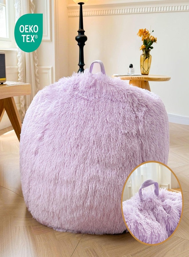 XeGe Faux Fur Comfy Bean Bag Cover for Living Room(No Filler), Fluffy Stuffed Animal Storage Bean Bag Chair Cover Light Purple, Furry Fuzzy Bean Bag Cover for Adults Kids Girls, Anti-slip, Lavender - Image 5