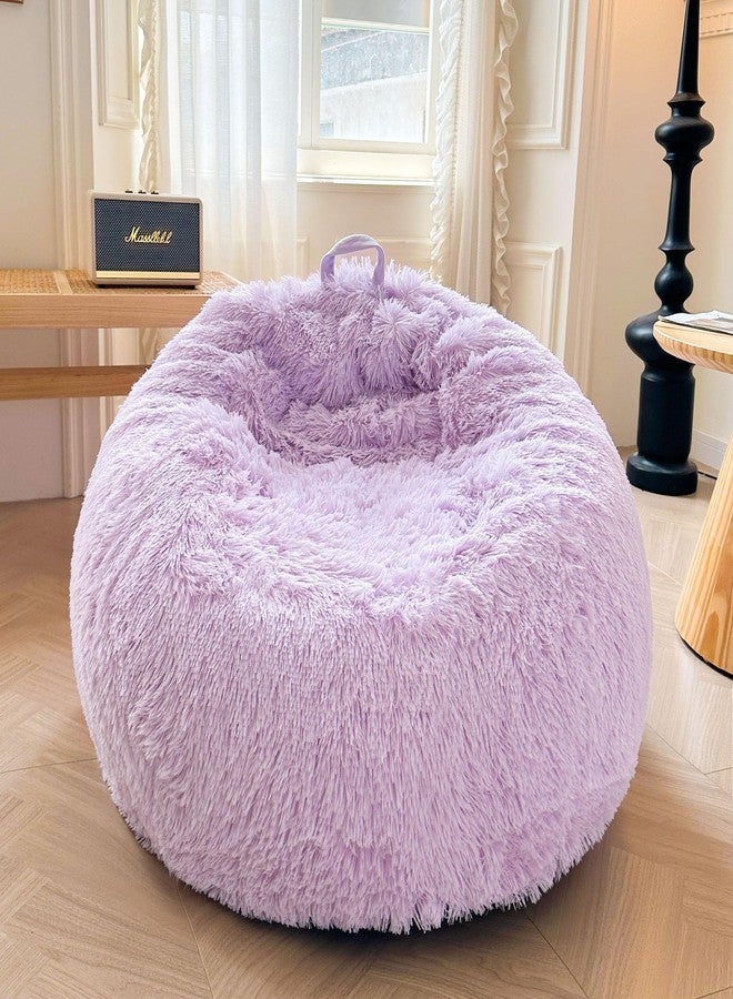 XeGe Faux Fur Comfy Bean Bag Cover for Living Room(No Filler), Fluffy Stuffed Animal Storage Bean Bag Chair Cover Light Purple, Furry Fuzzy Bean Bag Cover for Adults Kids Girls, Anti-slip, Lavender - Image 1