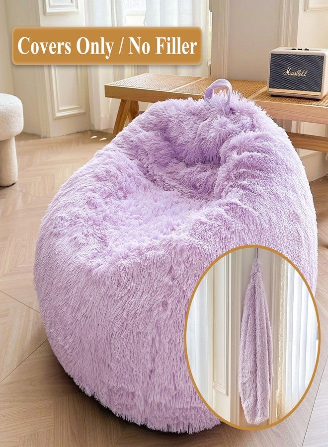 XeGe Faux Fur Comfy Bean Bag Cover for Living Room(No Filler), Fluffy Stuffed Animal Storage Bean Bag Chair Cover Light Purple, Furry Fuzzy Bean Bag Cover for Adults Kids Girls, Anti-slip, Lavender - Image 2