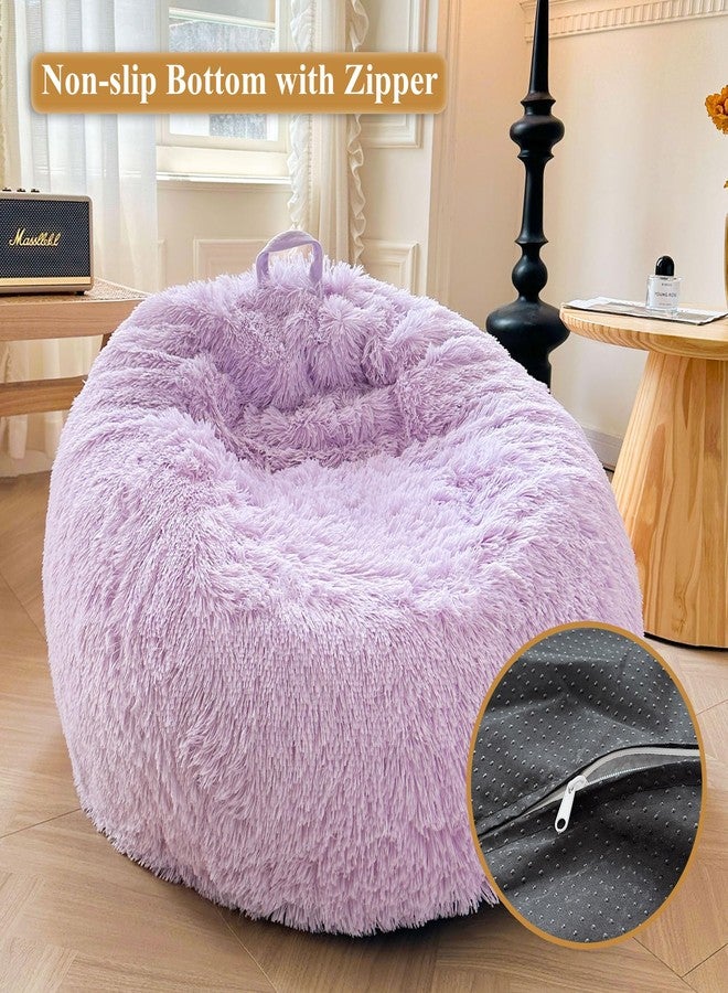 XeGe Faux Fur Comfy Bean Bag Cover for Living Room(No Filler), Fluffy Stuffed Animal Storage Bean Bag Chair Cover Light Purple, Furry Fuzzy Bean Bag Cover for Adults Kids Girls, Anti-slip, Lavender - Image 4