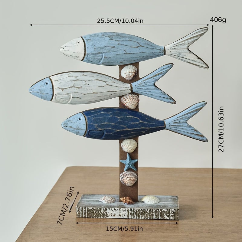 1 Pc Large Mediterranean Style Wooden Ornament Three Dimensional Fish Decoration For Tv Cabinet Model Room Living Room Bedroom Decor - Image 4