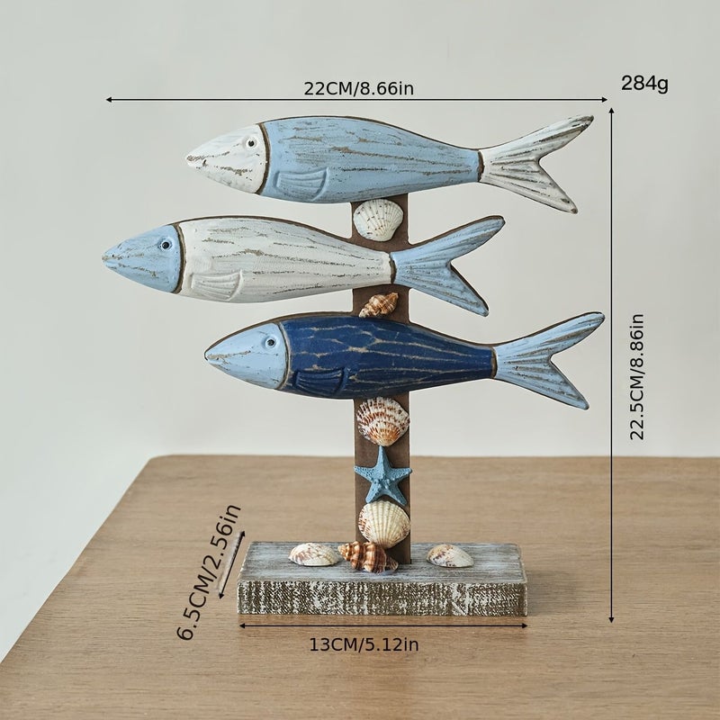 1 Pc Large Mediterranean Style Wooden Ornament Three Dimensional Fish Decoration For Tv Cabinet Model Room Living Room Bedroom Decor - Image 3