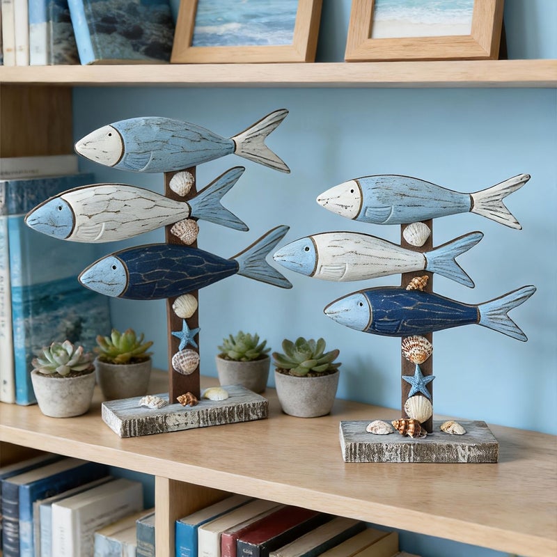 1 Pc Large Mediterranean Style Wooden Ornament Three Dimensional Fish Decoration For Tv Cabinet Model Room Living Room Bedroom Decor - Image 5