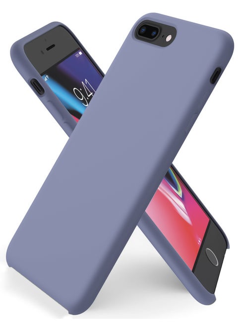 Compatible with iPhone 7/8 Plus 5.5 Inch Slim Liquid Silicone 4 Layers Soft Gel Rubber Shockproof Protective Phone Case with Anti Scratch Microfiber Lining (Blue Grey)