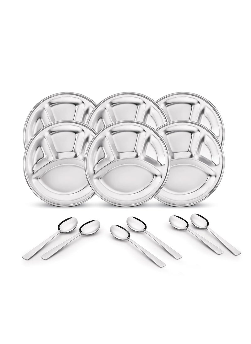 Classic Essentials CLASSIC ESSENTIALS Stainless Steel Compartment Plate Bhojan Thali LunchDinner Plate  - Image 1