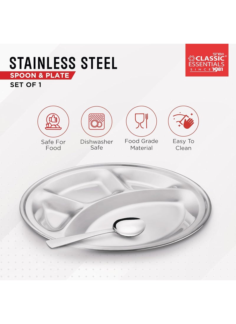 Classic Essentials CLASSIC ESSENTIALS Stainless Steel Compartment Plate Bhojan Thali LunchDinner Plate  - Image 4