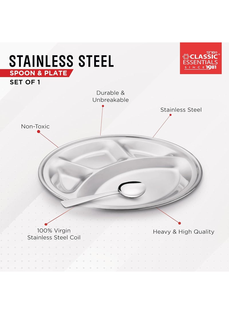 Classic Essentials CLASSIC ESSENTIALS Stainless Steel Compartment Plate Bhojan Thali LunchDinner Plate  - Image 2