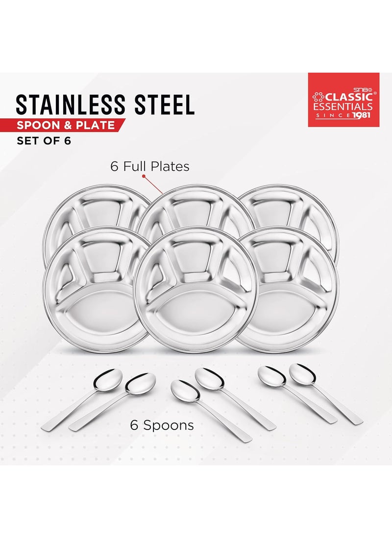 Classic Essentials CLASSIC ESSENTIALS Stainless Steel Compartment Plate Bhojan Thali LunchDinner Plate  - Image 3