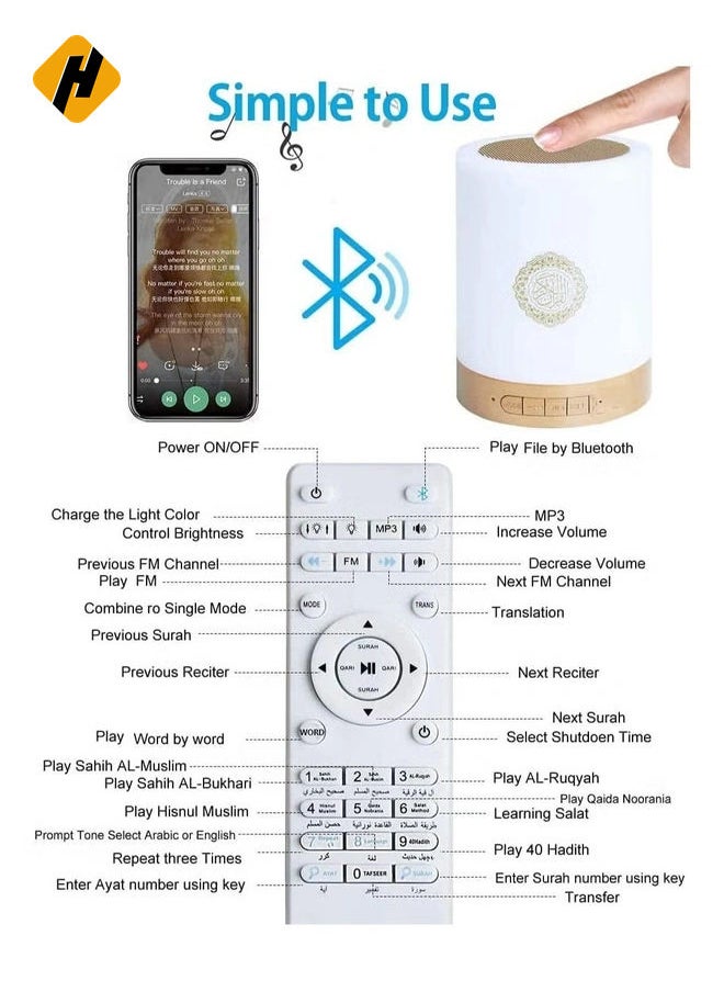 SQ-112 Quran Speaker Touch Lamp, 4 in 1 Bluetooth Speaker with 7 Colors LED Light, Quran Recitations and Song, FM Broadcast, Remote & Touch Control Quran Speaker Lamp - pzsku/Z19DF18C888267EADFD8DZ/45/_/1734616359/8052d86b-5c1f-4daf-af05-e60f5a0712b8