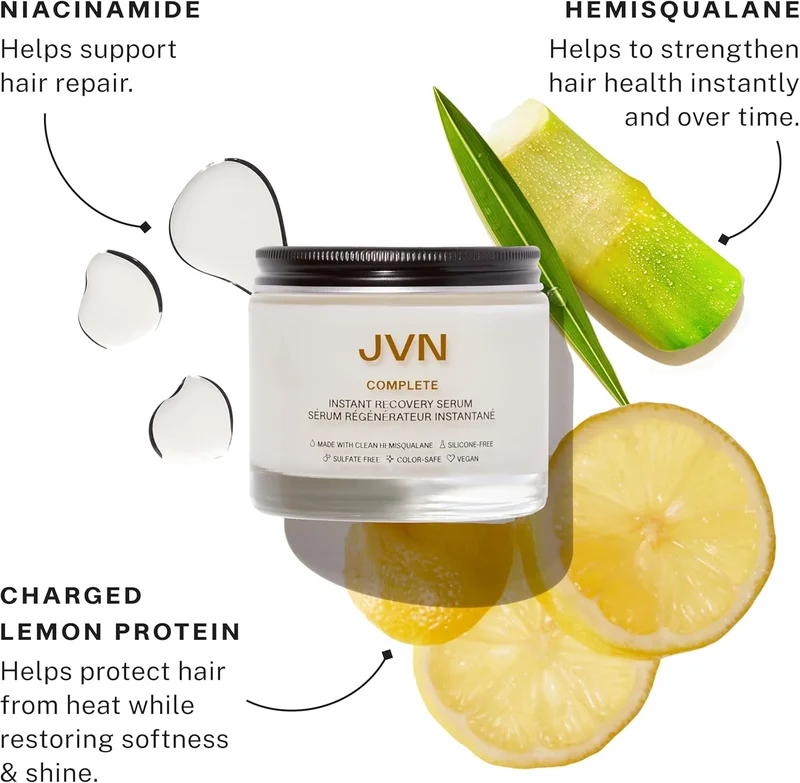 JVN  JVN Complete Instant Recovery Serum - Leave-In Anti Frizz Hair Serum for All Hair Types, 3.4 Fluid Ounces for Women | Best Price UAE
