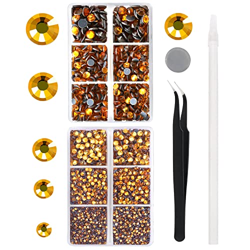 MEIBITE 6796PCS Topaz Hotfix Rhinestones Crystal Stones Glass for Fabric Clothes Shirts Sparkly Flat Back Round with Tweezers and Picking Pen SS6SS30 Set