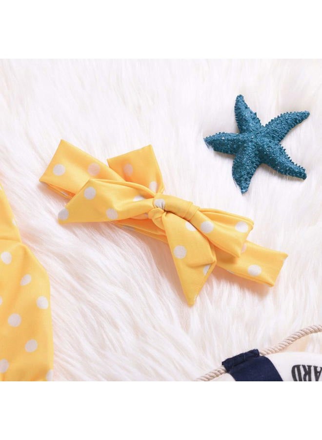Aalizzwell Baby Girl Bikini, Kids Toddler Polka Dot Swimsuits Halter Swimwear Bikinis Set with Headband, Yellow, 3-6 Months - Image 2