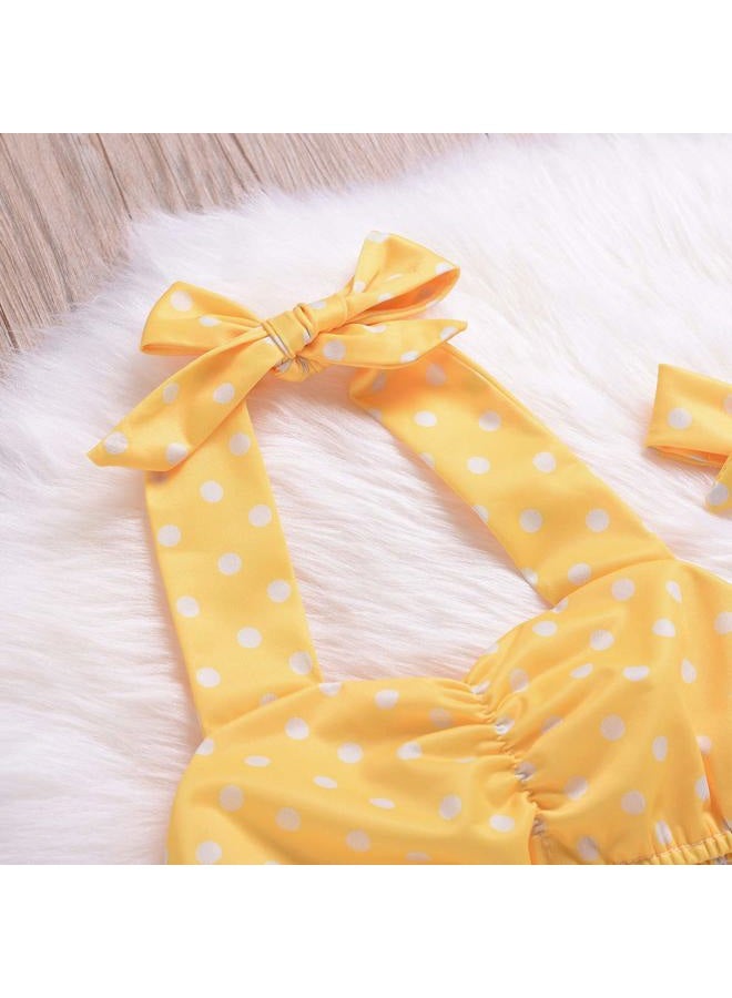 Aalizzwell Baby Girl Bikini, Kids Toddler Polka Dot Swimsuits Halter Swimwear Bikinis Set with Headband, Yellow, 3-6 Months - Image 5