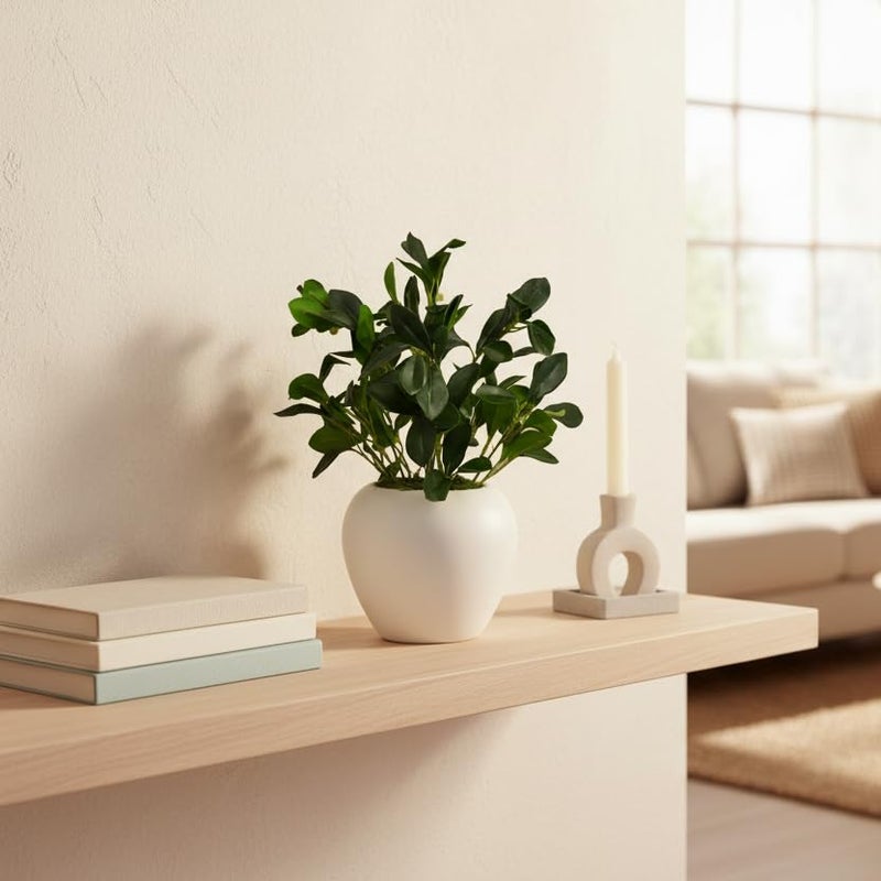 fancymart Artificial Rubber Plant in 6 inch White Apple Pot (Height 32 cm) for Home and Office Decor Plants for Decoration, Realistic Green Decorative for Interior, Living Room, Office Desk - Image 4
