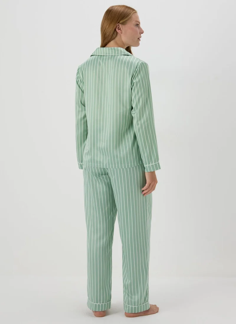 Matalan Green Stripe Satin Pyjama Set
