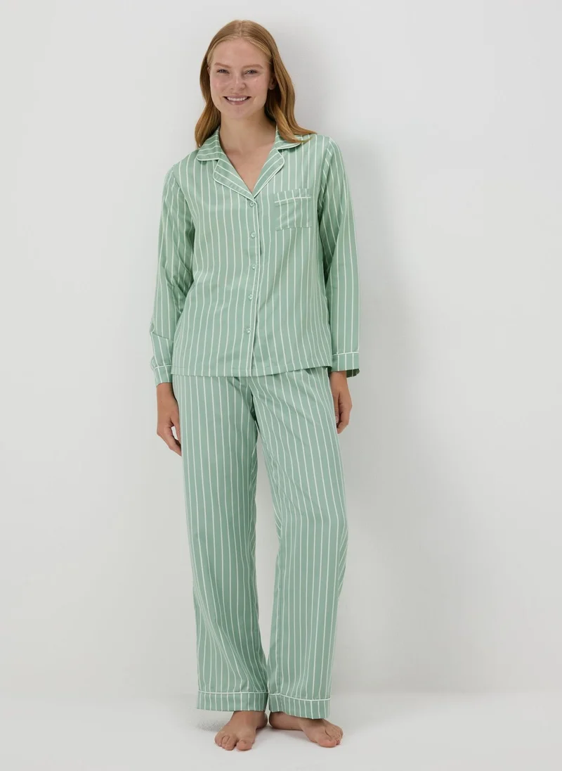 Matalan Green Stripe Satin Pyjama Set