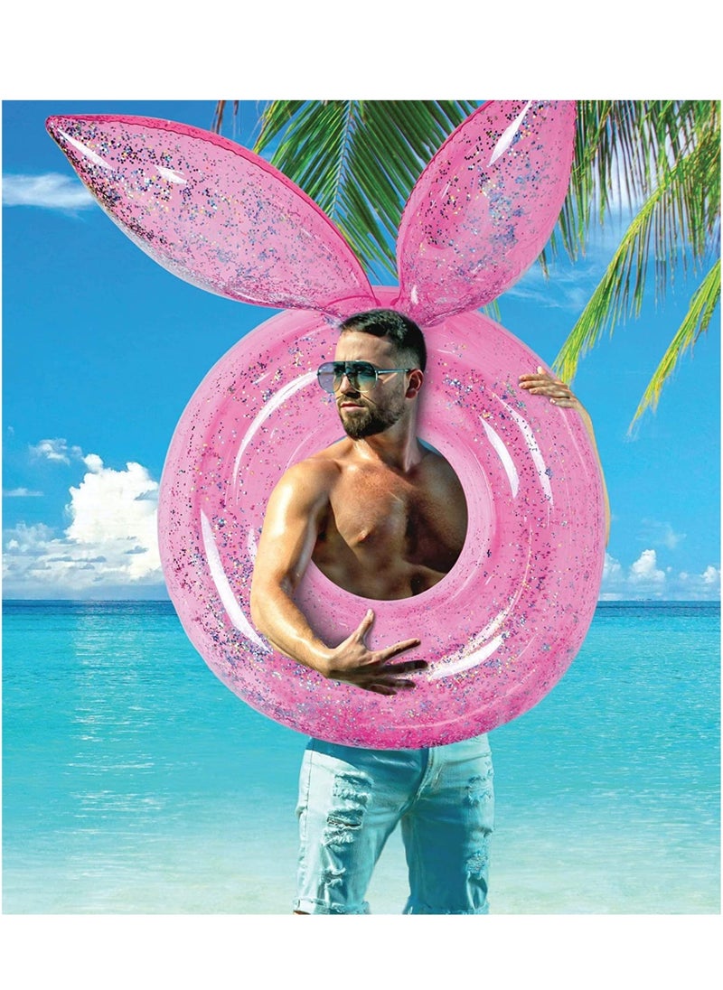 SYOSI - Inflatable Bunny Pool Float Tube and Chairs Luxurious Fun Lounger Filled with Sparkle Confetti, Cool Design Bunny Ears Water Swimming Ring Pool Floaties and Chairs for Beach Lake Pool - Image 1