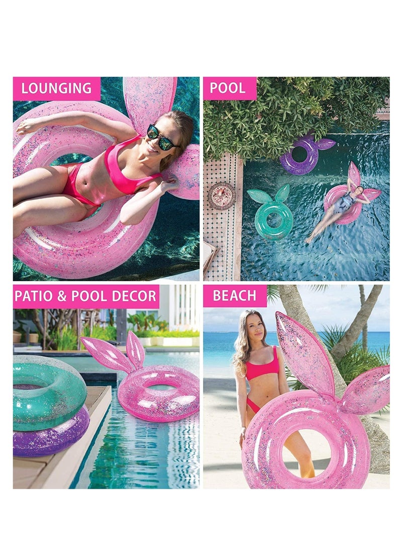 SYOSI - Inflatable Bunny Pool Float Tube and Chairs Luxurious Fun Lounger Filled with Sparkle Confetti, Cool Design Bunny Ears Water Swimming Ring Pool Floaties and Chairs for Beach Lake Pool - Image 1