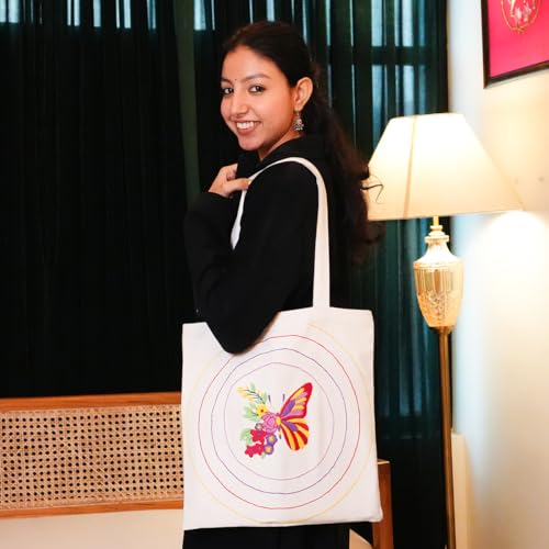 picknMAKE DIY Aesthetic & Stylish Embroidery Tote Bags for Women Office use with Zip – Stylish Cotton Canvas Tote Handbags for College, Office, and Everyday Use - Image 5
