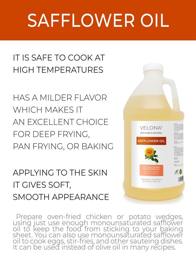 velona Safflower Oil 64 fl oz | 100% Pure and Natural Carrier Oil | Refined, Expeller Pressed | Cooking, Skin, Hair, Body & Face Moisturizing | Use Today - Enjoy Results - Image 2