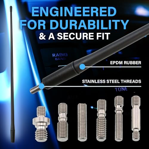 Votex Black Short Rubber 17-Inch Universal Car Antenna Kit - Durable, Flexible Outdoor FM Radio Antenna for Cars, Trucks, SUVs - Easy Installation, Stainless Steel Threads, Enhanced Reception - Image 3