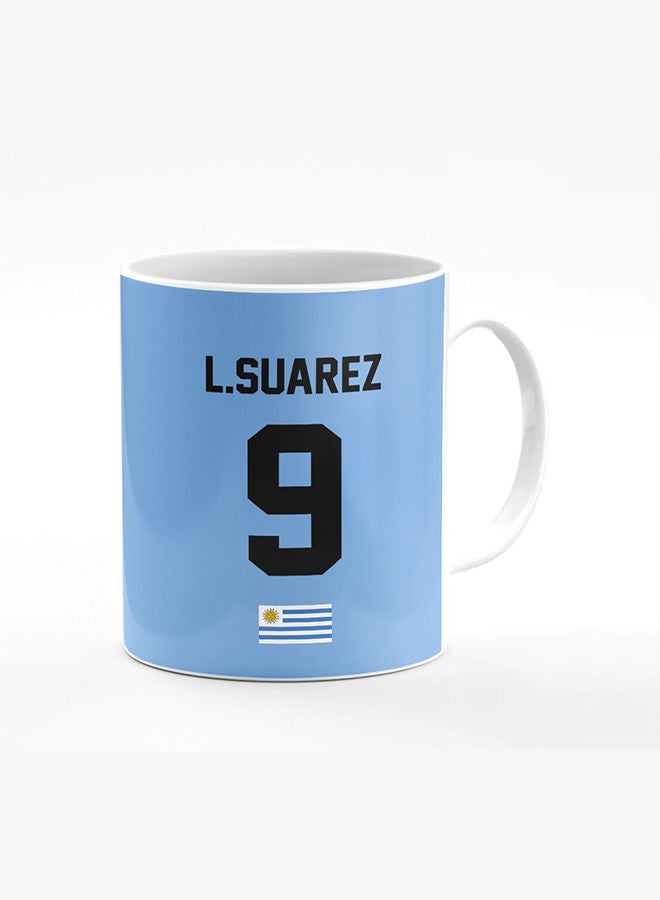 Stylizedd Designer Printed Coffee Mug with Heavy Duty Handle 11oz Ceramic Personalised Gift Mugs Cup [Microwave Safe & Dishwasher Proof] -Football Team - Uruguay  Player Name - L.Suarez - Image 1