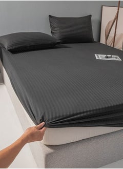 LUNA Home Fitted sheet with elastic corner 90*200+30cm with 2 pillow cases, bedsheet set 0f 3 piece single size, black.  - Image 1