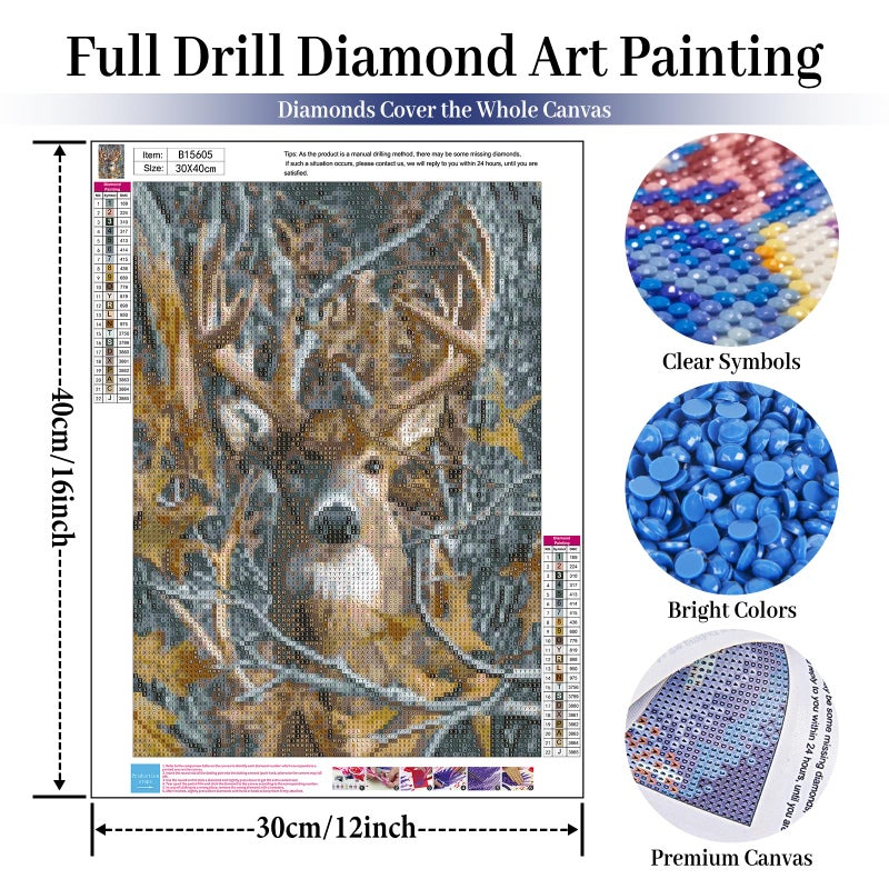 Fountor Deer Diamond Art Kits for Adults, Deer Diamond Painting Kits for Adults Beginners, DIY 5D Forest Diamond Painting with Round Gem Art Kits for Gift Home Wall Decor 12x16 Inch - Image 4