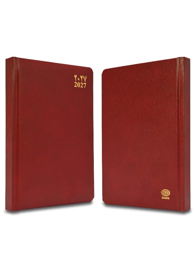 FIS 2027 Golden A5 Diary, 148x210mm, 1 Side Padded Vinyl Cover, Round Corners, Gilded Edges, 1 Day a Page Format, Arabic/English, 60gsm White Paper, Maroon Cover-FSDI23AEG27MR - Image 3